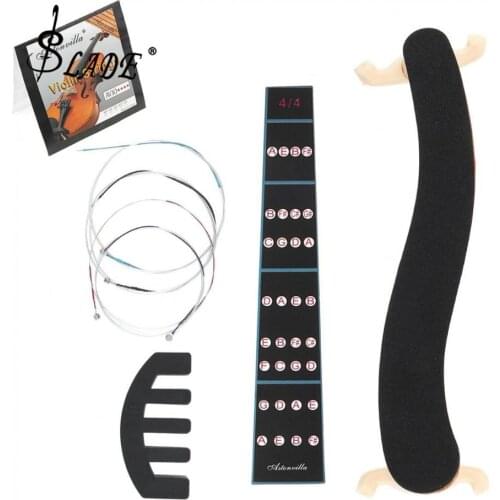 3/4 & 4/4 Violin Accessories kit with Shoulder Rest Fingerboard Sticker Strings and Mute for Violin Parts and Accessories