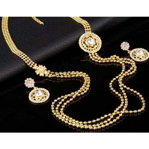 Gold Filled Necklace Set Women Jewelry Wholesale Muitilayers Necklace Earrings Indian Dubai Crystal Jewelry Sets