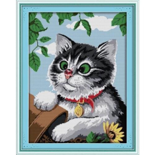 Joy Sunday A Cat Counted Cross Stitch Kits Thread Painting DMS Patterns 11CT 14CT Embroider Sets DIY Printed Cross Stitch Kits