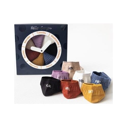 One-Week Socks For Women Men Summer Gift Set 7 Pairs English Letters Female Ankle Socks Couples Footwear Pack