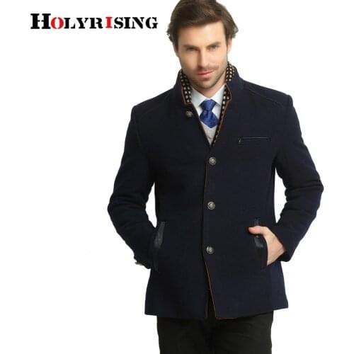 New Autumn Winter Casual Mens Wool Coat Thick Mens Coat Long Double Button Pea Coats Overcoat Men Khaki Navy M-3XL Holyrising