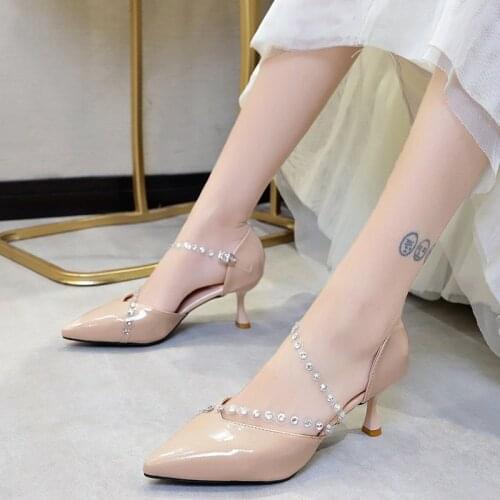 New Baotou Sexy Elegant Female Sandals Korean Fashion Rivet Pointed High Heels Sexy Shallow Mouth Hollow Womens Shoes