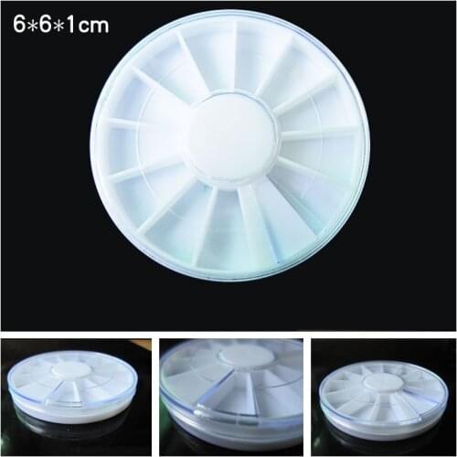 Wholesale 12 lattices circle shape Nail Art Rhinestone Plastic Box case 10pcs/lot