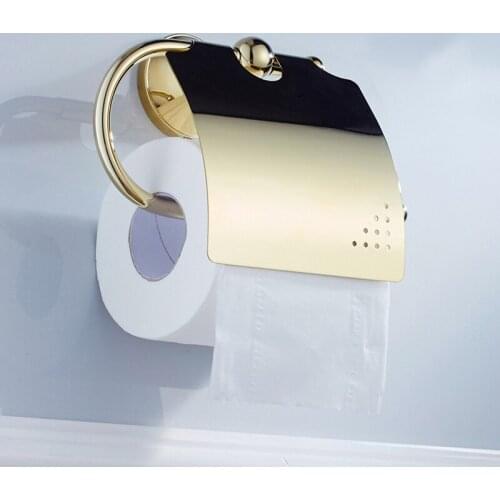 Gold plating brass paper towel rack europe style bathroom paper holder toilet paper box toilet accessories