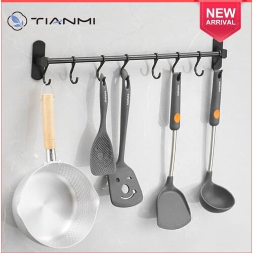 Simple Kitchen Hook Punch-free Cutlery Rack Tool Rack Black Movable Hook Kitchen Utensil Storage Rack Single Rod Hook