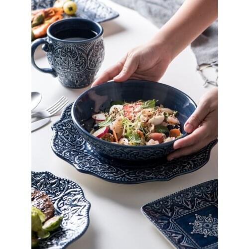 Embossed Petal Bowls Household Combination Ceramic Plates Creative Personality Tableware High-end Dinner Plates Microwave Oven