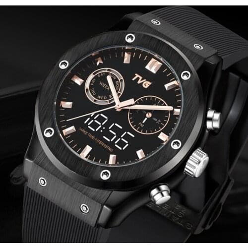 Luxury Brand Men Watches Men Sports Watches Silicone Band Led Dispaly Analog Digital Quartz Wristwatches Man Watch Clock TVG