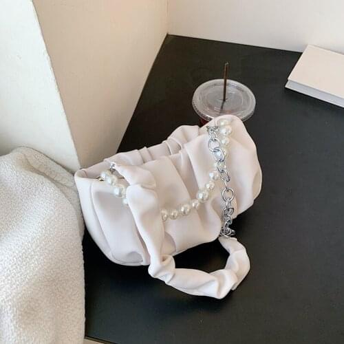 2021PU Leather Pearl Chain Simple Messenger Bags Womens Designer Solid Color One-Shoulder Folding Tote Bags All-Match Wallet