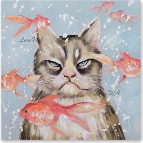 Children Room Decoration Canvas Wall Art Cute Pet Cat Picture Oil Painting Real Hand-painted Animal Wall Hanging Paintings