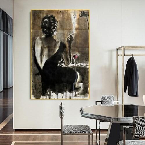 Vintage Abstract Art Canvas Painting Sexy Beauty Smoking Posters and Prints Wall Pictures Modern Bedroom Room Home Decoration