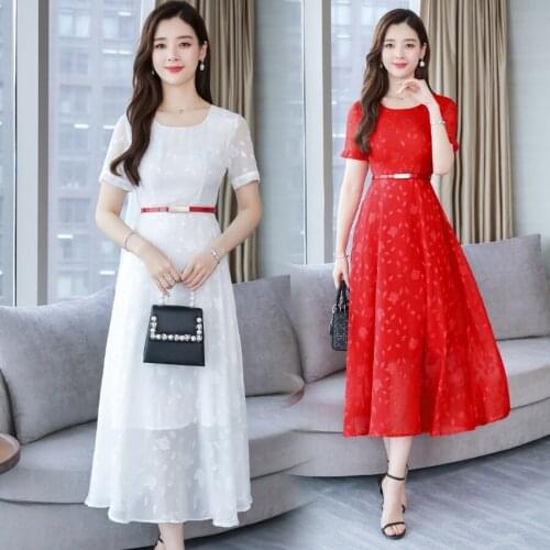 2021 Vintage Red Chiffon Boho Midi Dresses Summer 4XL Plus Size Solid Beach Maxi Sundress Elegant Women Bodycon Party Vestidos