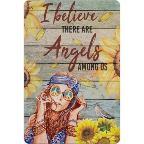 I Believe There are Angels Among Us Sunflower Retro Metal Tin Sign Plaque Poster Wall Decor Art Shabby Chic Gift Suitable