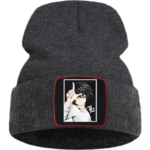 Japan Anime Death Note Beanie Hats Winter Cotton Warm Bonnet Cap Solid Color Hip Hop Knitted Caps Unisex Casual Skullies Hat