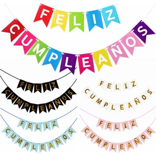 1Set Spanish Happy Birthday Bunting Banner Letter Feliz Cumpleaños Paper Garland Birthday Party Hanging Flags Decoration Supply