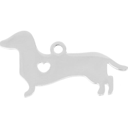 100% Stainless Steel Dachshund Dog Heart Charm Pendants For Jewelry Making Blank Metal Tags Mirror Polished Wholesale 10pcs