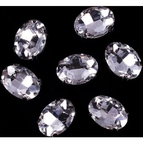 18MM Oval Claws Diamond Rhinestones Sewn White Crystals Rhinestones Applique Art Decorations For Clothing Dress Crafts Fashion F