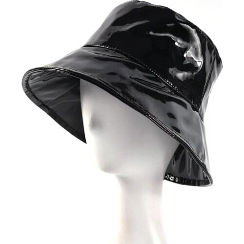 2019 Fashion Leather Solid Bucket Hat Fisherman Hat Outdoor Travel Hat Foldable Sun Cap Hats For Men And Women Unisex