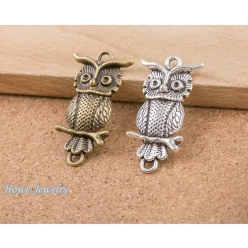 25pcs Vintage owl connector charm Fit earring Bracelets Necklace DIY Metal Jewelry Making D043