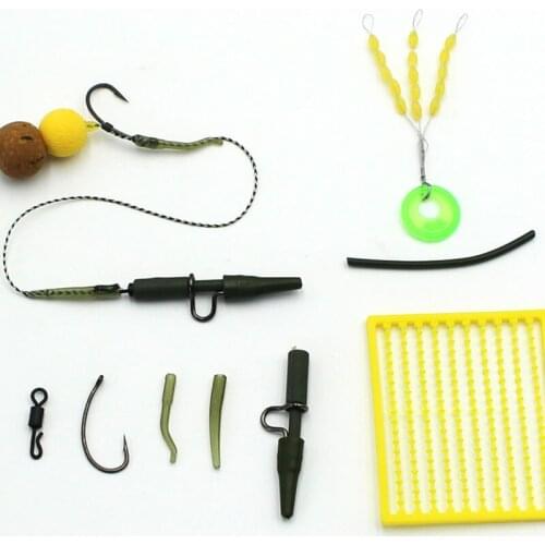 28Pcs Carp Fishing Tool Set Carbon Hook Fishing Rolling Swivel Carp Bait Stop Bead for Carp Rig Tubing Fishing Tackle Kit