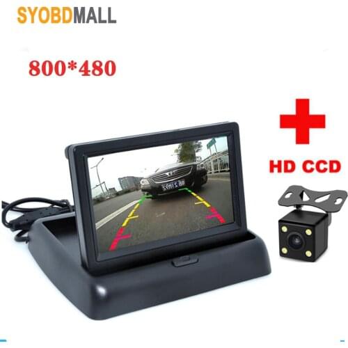 4.3 Inch Folding LCD Screen Car Monitor HD 800*480 Reversing Parking Monitor CCD Waterproof 4 LED Light AV2 Input Backup Camera