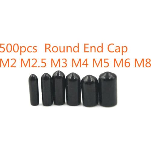 500pcs Rubber Round End Cap Cover for Pipe Plastic Tube Hub Screw Thread Protector Push-fit Caps Black M2 M2.5 M3 M4 M5 M6 M8