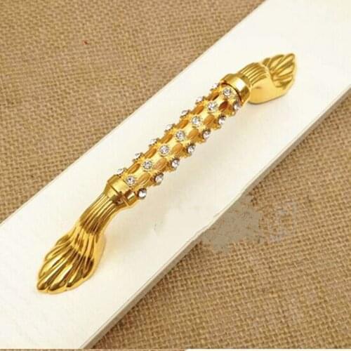 96mm fashion deluxe 24K gold diamond furniture decoration handle k9 crystal wine cabinet dresser cupboard drawer handle pull