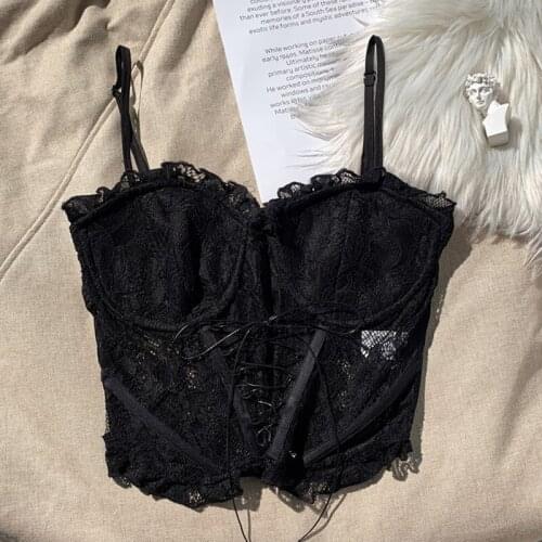 White French Corset Sling Camisoles Women Fish Bone Stitching Skinny Crop Tops Lace-Up Sexy Nightclub Frills Camis Lady Clothes