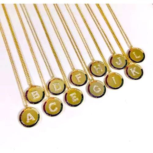 S925 Sterling Silver Necklace Rainbow Style Fashion Fancy CZ Crystals Letter Pendant Charm Adjusted Size Gold Chain For Women