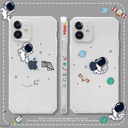 Astronaut phone case for iPhone 12 Pro 11 Pro Max XS XR X SE 2020 8 7 Plus Soft transparent edges Space flight back cover