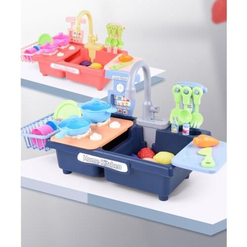For 3AGES Children Pretend Play Toys 17PCS 4 colors Best Gift for kids Wash Basin Kitchen toys Sink Electric Circulation water