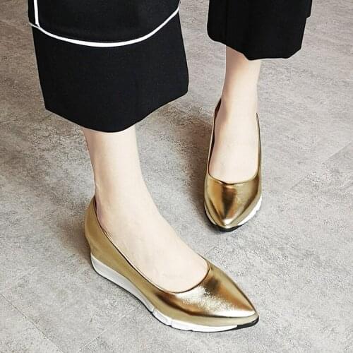 Glitter Metal color wedges espadrilles woman ladies leopard pointy toe shoes high heels creepers platform shoe office work pumps