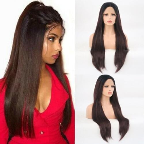 Charisma Ombre Brown Wig Natural Straight Middle Part Synthetic Lace Front Wig for Black Women Heat Resistant Cosplay Wigs