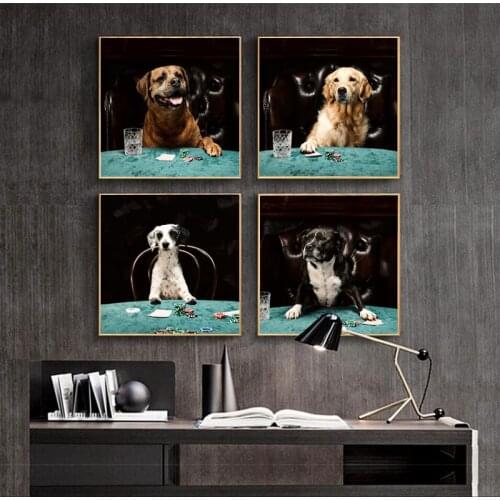 Dog Playing cards Pictures Wall Painting For Living Room Decorative Posters On Canvas Home Decoration NO FRAME