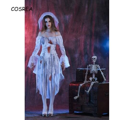 Halloween Costume Grim Reaper Demon Hell Goddess Dress Vampire Bride Cosplay Women Polyester The Nightmare Befor Christmas