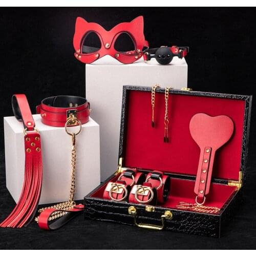 Leather Sex Kit Portable SM 8-piece Set of Fun Sex Tools Training Handcuffs Passionate Bundled Suit Adult Alternative Toys Flir