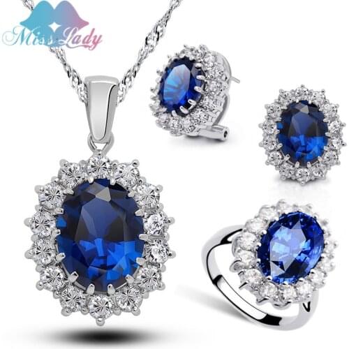 Miss Lady Rhinestone Crystal William Kate Queen bridal wedding Jewelry Sets Necklace Earring Ring for women