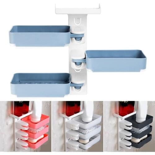 Home Mutilayers Soap Dishes Holder 180 Degree Rotatable Super Strong Self-adhesive Punch-free Soap Rack For Bathroom Kitchen