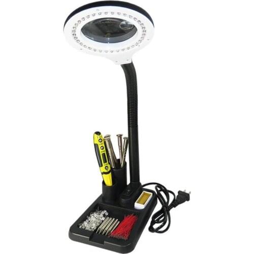 EU Plug 220V Crafts Glass Lens LED Desk Magnifier Lamp Light 5X 10X Magnifying Desktop Loupe Repairing Tools with 40 LEDs Stand