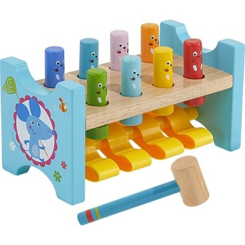 Rubber Wood 8 Pillars Desktop Pounding Bench Boys Girls Home Party For Kids Durable Gift Educational Toy Fun Hammering Colorful