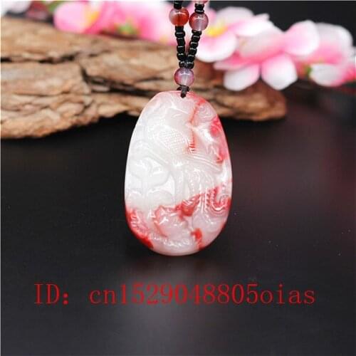 Natural Red White Chinese Jade Phoenix Pendant Beads Necklace Charm Jadeite Jewellery Fashion Carved Amulet Gifts for Women