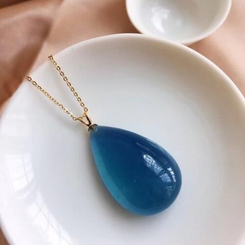 Genuine Natural Blue Aquamarine Water Drop Pendant Brazil 32*20mm Women 925 Sterling Silver Jewelry Aquamarine Necklace AAAAA