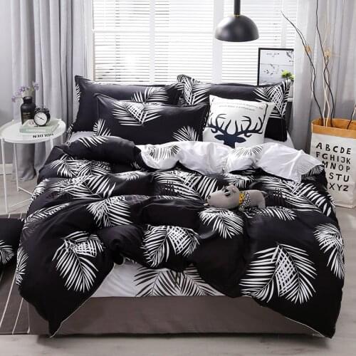Nordic Bedding Set Black White Leaf Printed Bed Linen Sheet Duvet Cover Single Double Queen King Quilt Covers Sets Bedclothes