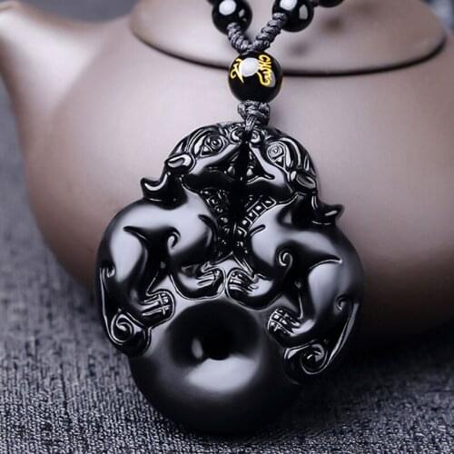 Drop Shipping Free Bead Chain Obsidian Necklace Pendant Men and women Lucky Crystal Stone Pendant Jewelry Gift