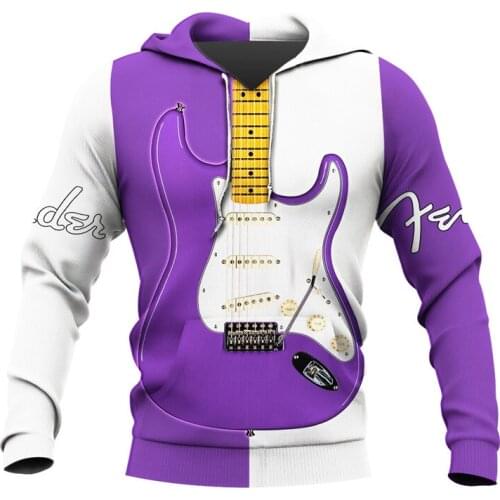 Purple and White 3D All Over Printed Electric Guitar Costume Autumn Winter Fashion Casual Hoodie Sweatshirt Zip Jacket