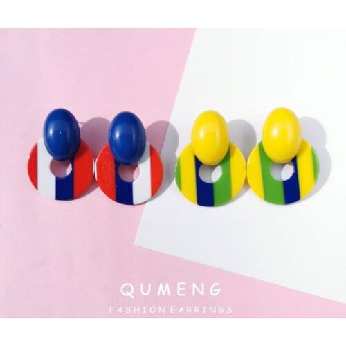QUMENG Acrylic Earrings 2020 Ethnic Statement Earrings for Women Resin round Geometric stud Earrings Bohemian Jewelry Gift