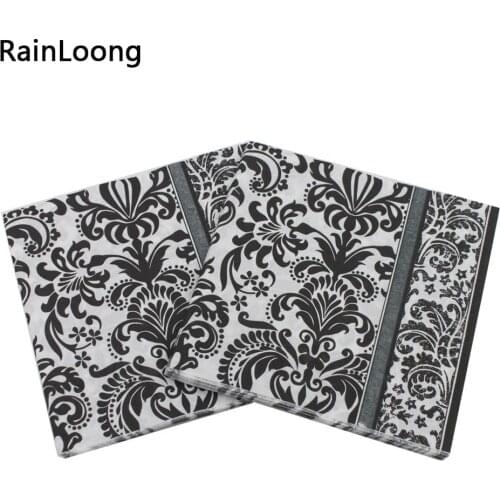 [RainLoong] Beverage Paper Napkins Flower Black Event & Party Tissue Napkins Decoration Serviettes 33cm*33cm 1 pack (20pcs/pack)