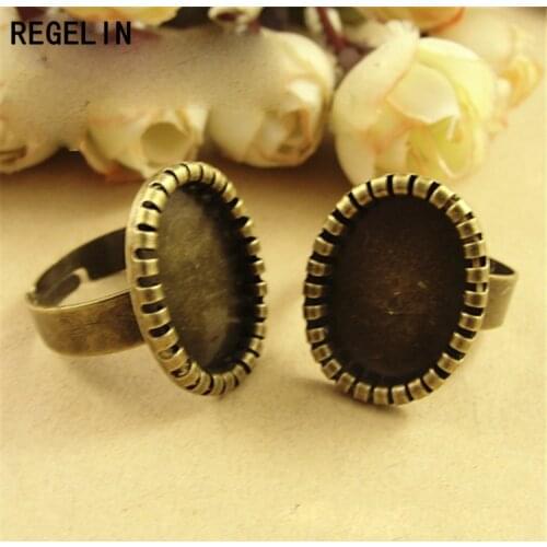 REGELIN Finger Ring Channel Antique Bronze Setting Rings 20pcs/lot Fit inner 18*13 mm cabochon beads Jewelry Making Accessories