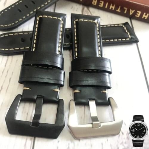 Crazy horseskin Watchbands for Fossil 24mm vintage genuineskin Horse hip leather black watch strap accessories For PAM 111 441