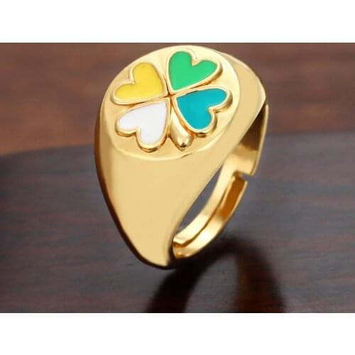 Daihe Luxury Enamel Heart Rings Women 18K Gold Adjustable Colorful Crystal LOVE Rings Copper Jewelry Of Choice For Women 2021