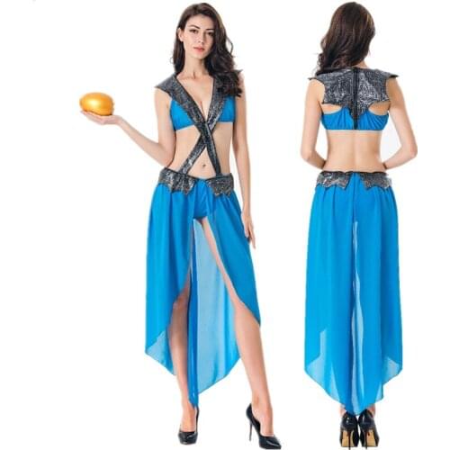 Sexy Blue Roman Greek Goddess Costume Halloween Carnival Cosplay Sexy Egyptian Cleopatra Costume